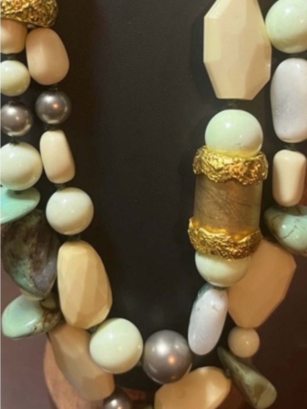 Alexis Bittar Mint Green, Gold & Pearl Multi-Bead Necklace